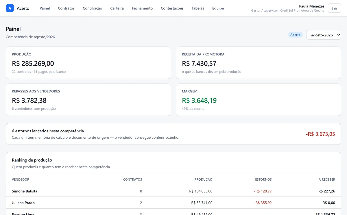 Tela real do Acerto.