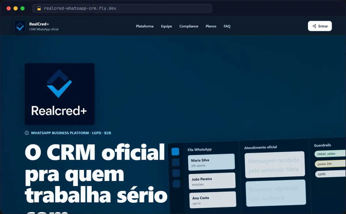 Tela real do CRM de WhatsApp.